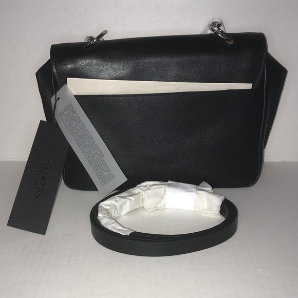 Halston Heritage Bag Black Leather Crossbody Chain Strap Leather Strap Bag NWT - Picture 9 of 10